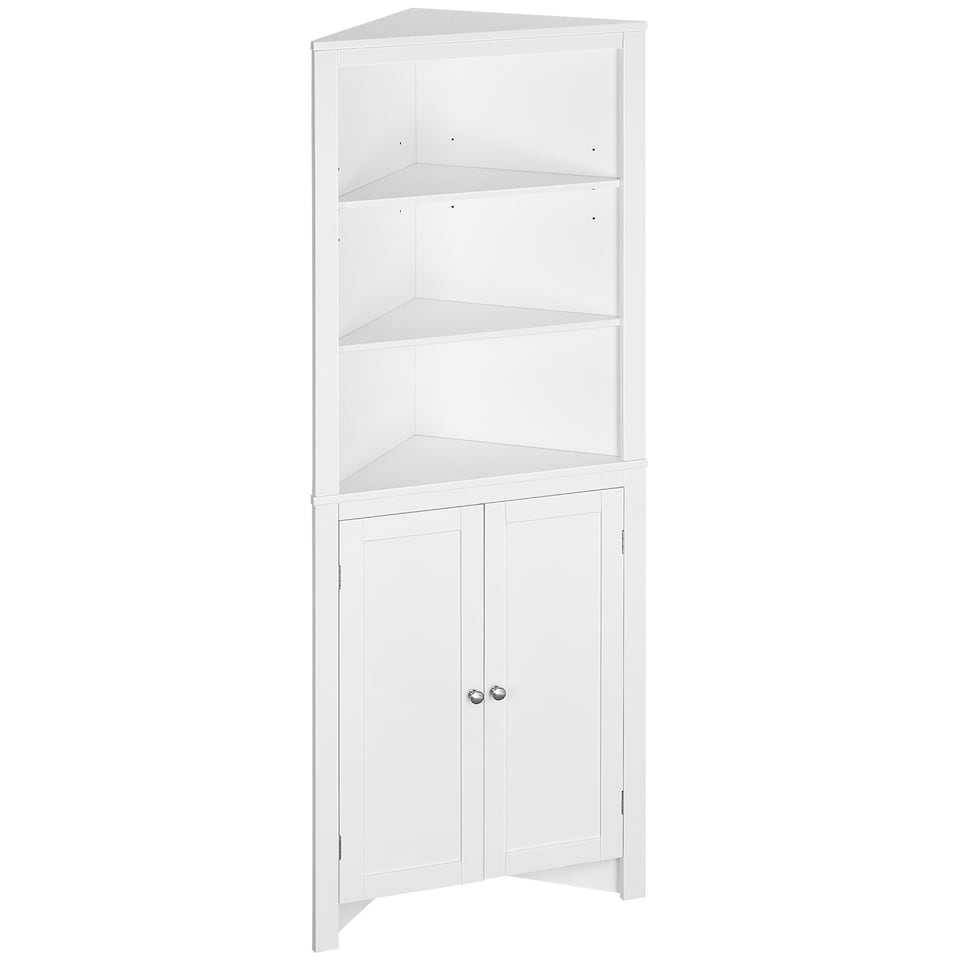 image 1 of kleankin Corner Bathroom Cabinet, Double Doors and Adjustable Shelves, White