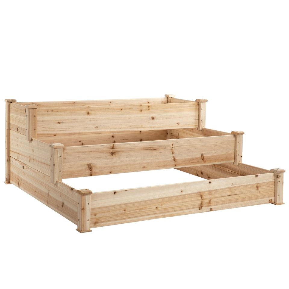 image 1 of Outsunny Wooden Raised Bed 3-Tier Planter Kit Elevated Plant Box 124x124x56cm