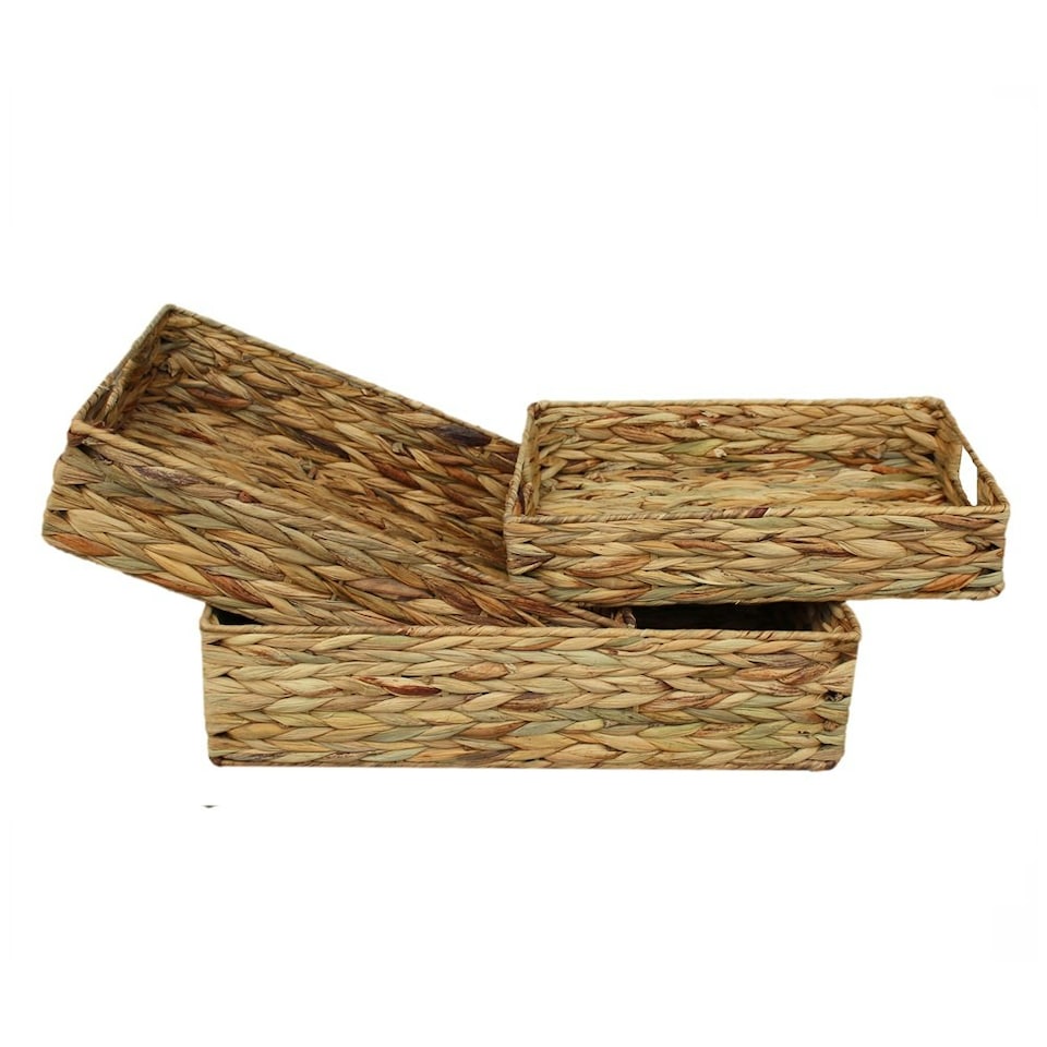 image 1 of Water Hyacinth Shallow Rectangular Storage Basket Brown | Brown | S