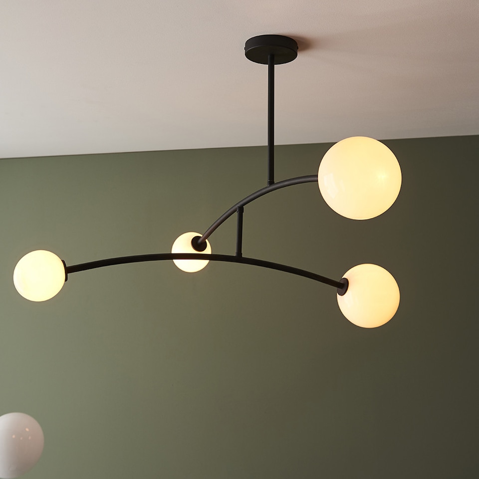 image 1 of Rovigo 4 Light Ceiling Semi Flush Textured Matt Black & Gloss Opal Glass
