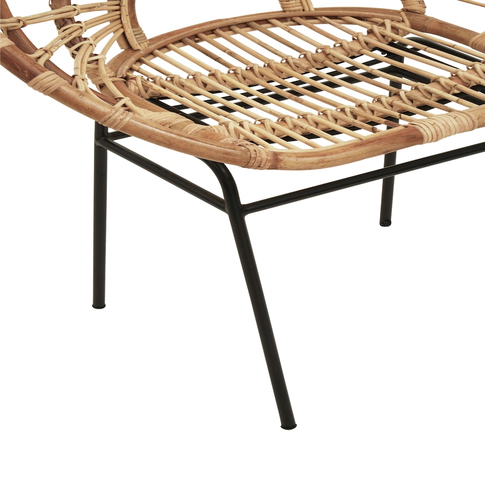 image 1 of Interiors by Premier Brown Natural Rattan Sunflower Back Chair with Black Metal Legs, Hand Woven Rattan Dining Chair Brown
