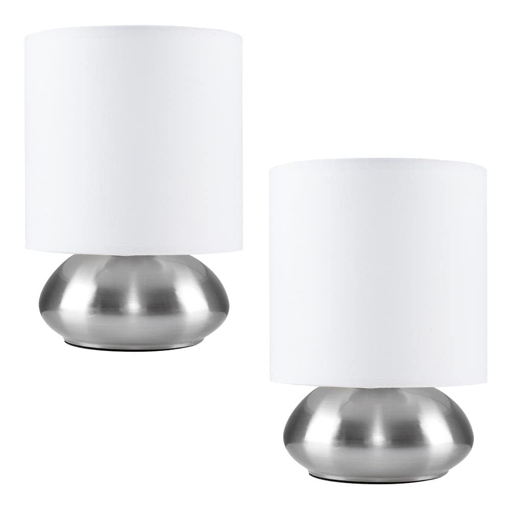 ValueLights Pair Of Brushed Chrome Touch Table Lamps White Shades Chrome