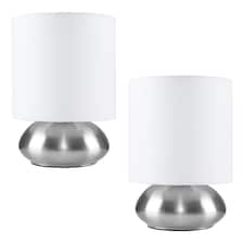 ValueLights Pair Of Brushed Chrome Touch Table Lamps White Shades | Chrome