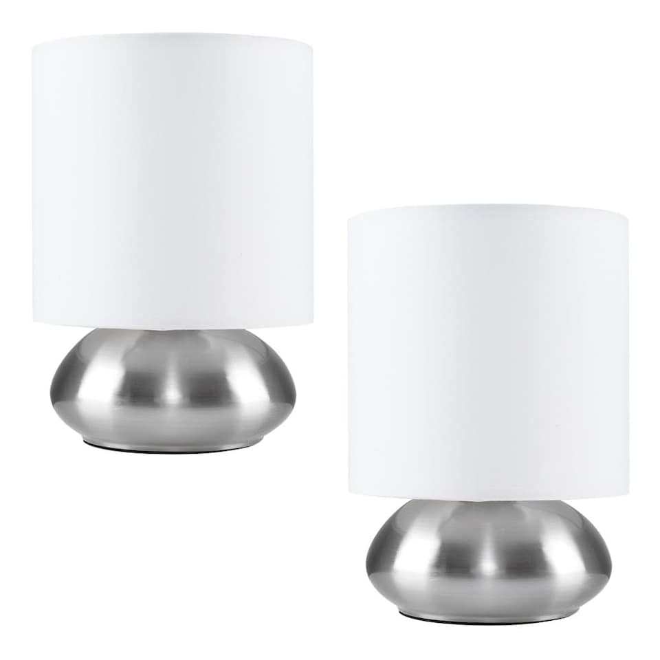 image 1 of ValueLights Pair Of Brushed Chrome Touch Table Lamps White Shades | Chrome