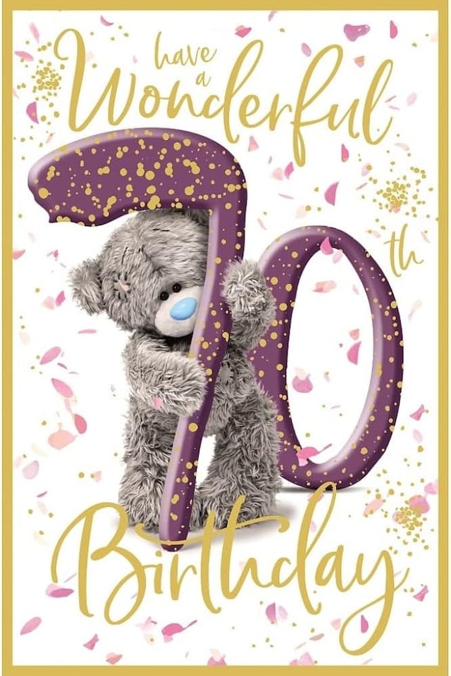 image 1 of Bear Peeking Through 70th Birthday Card