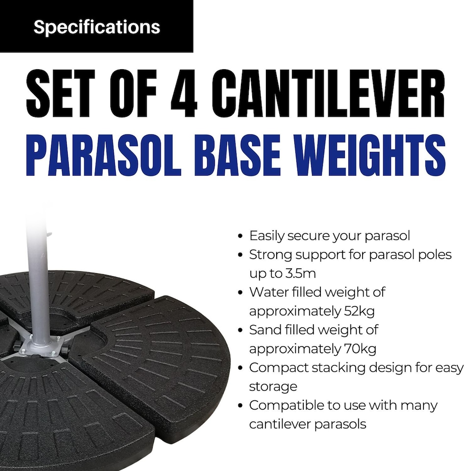 image 1 of Samuel Alexander 70kg 4 PCS Cantilever Parasol Base Weights Set Water or Sand. Heavy Duty Parasol Weight