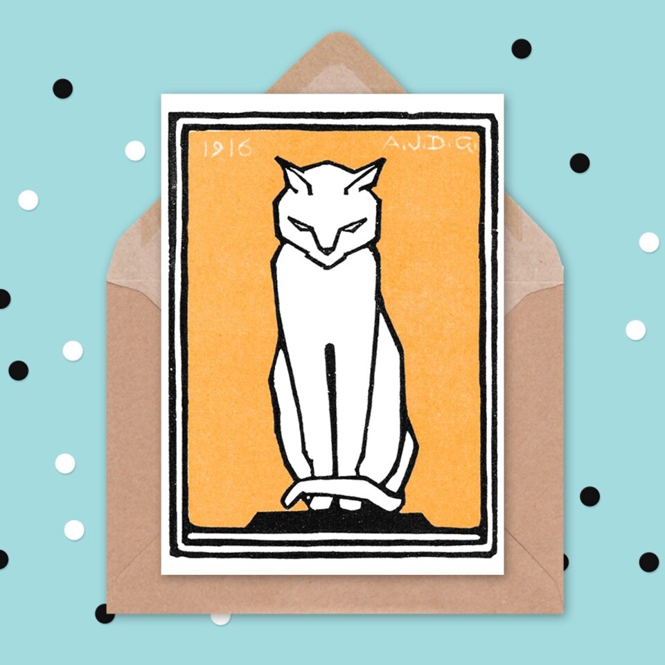 image 1 of Sitting 1916 Julie De Graag Cat Art Blank Just to Say Card
