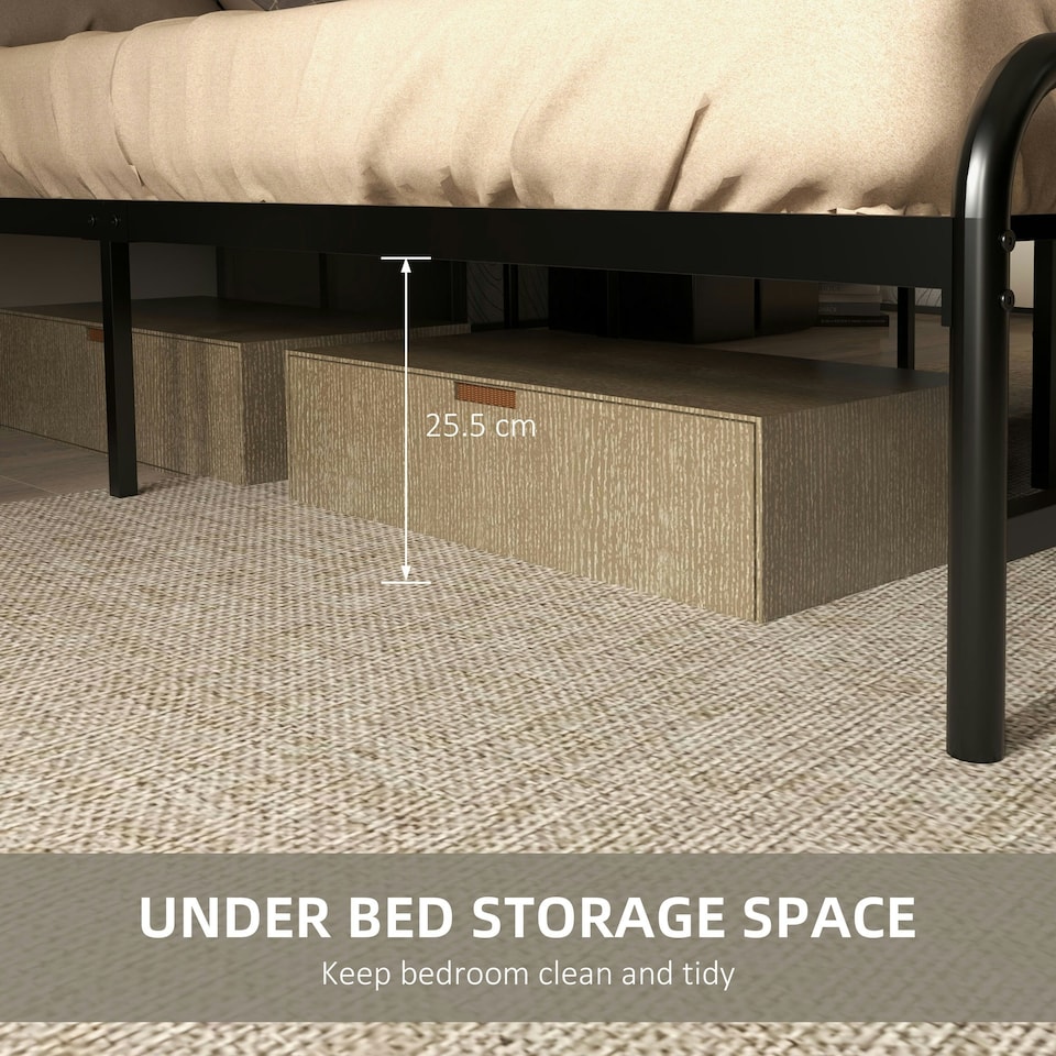 image 1 of HOMCOM 4.8ft Double Bed Frame with Industrial Wood Headboard, Steel Slat Support and 25.5cm Underbed Storage Space, 145 x 197cm, Rustic Brown