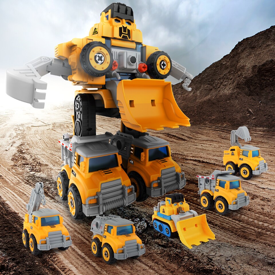 image 1 of Pack of 5 DIY Digger Trucks – Transform into 1 Big Robot!