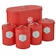 image 1 of Cooks Professional 5 Piece Kitchen Storage Set - Tea, Coffee, Sugar, Bread & Biscuit Tins | Red | Red & Silver