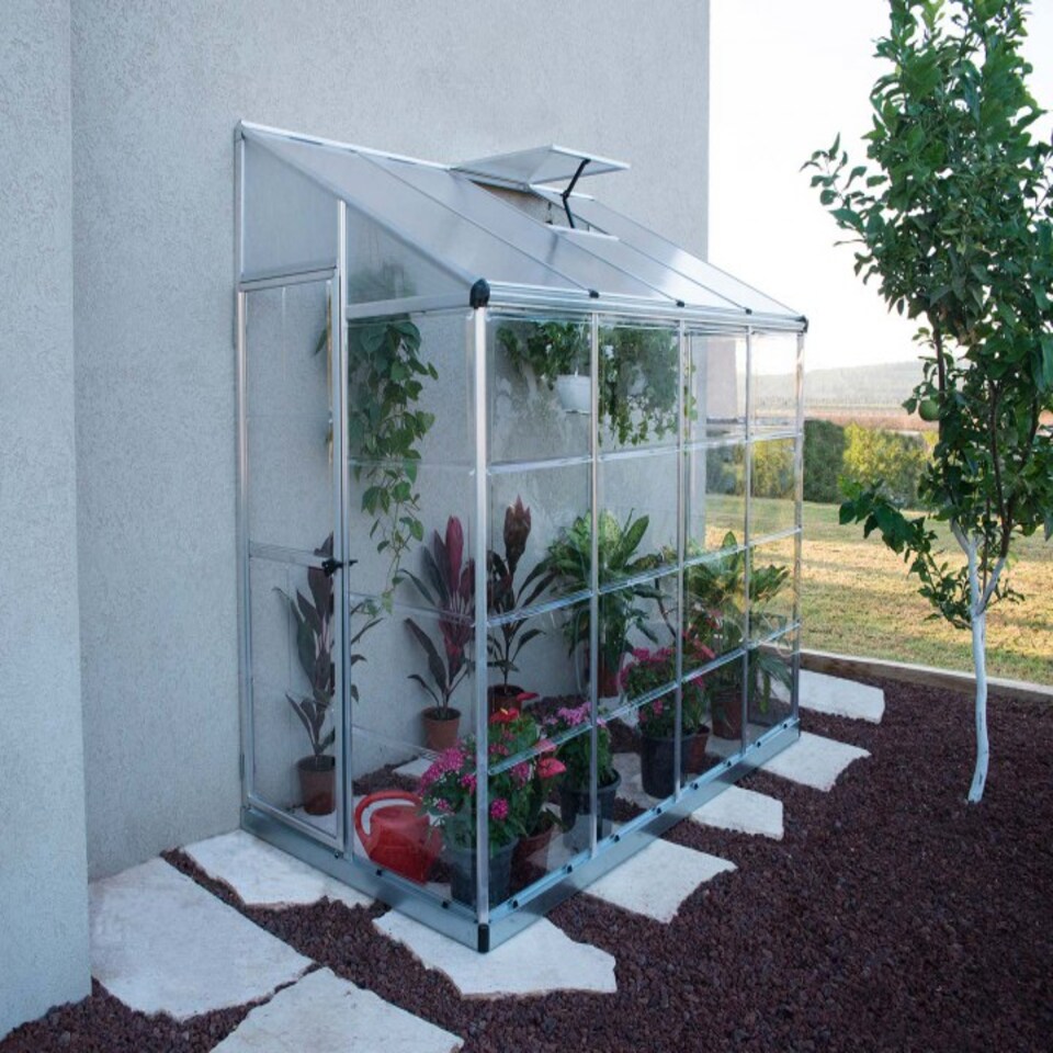 image 1 of Lean To Greenhouse 8 x 4 - Silver Hybrid Polycarbonate - L243.8 x W123.8 x H224.7 cm - Silver
