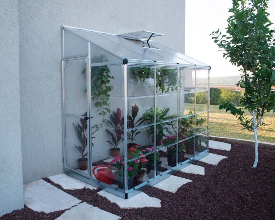 image 1 of Lean To Greenhouse 8 x 4 - Silver Hybrid Polycarbonate - L243.8 x W123.8 x H224.7 cm - Silver