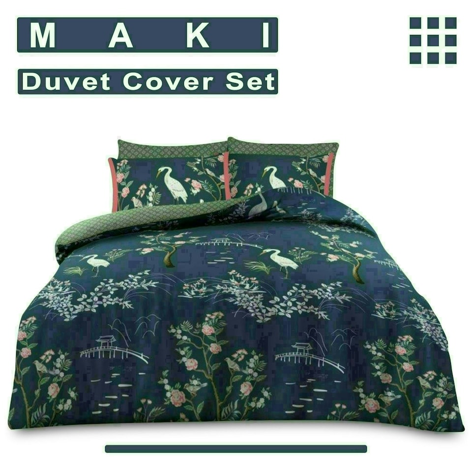 image 1 of Maki Floral Printed Duvet Cover Set Reversible Polycotton Beddings Multi | King