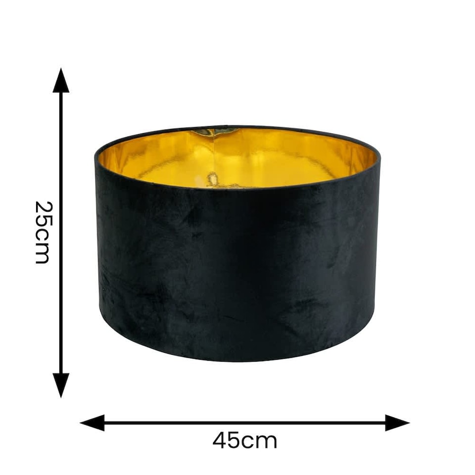 image 1 of ValueLights Reni Large Black Velvet Gold Inner Lamp Shade & Bulb | Black