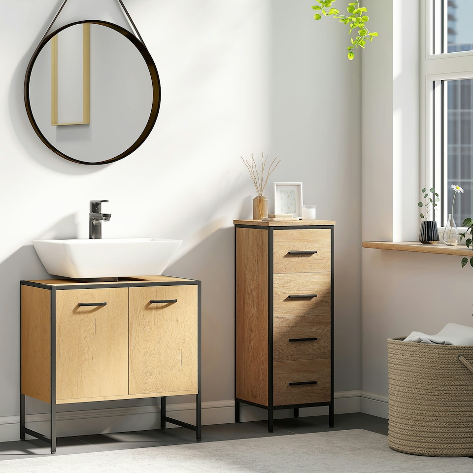 image 1 of HOMCOM Bathroom Under Sink Cabinet for Basin without or with Pedestal Nature Brown | Black