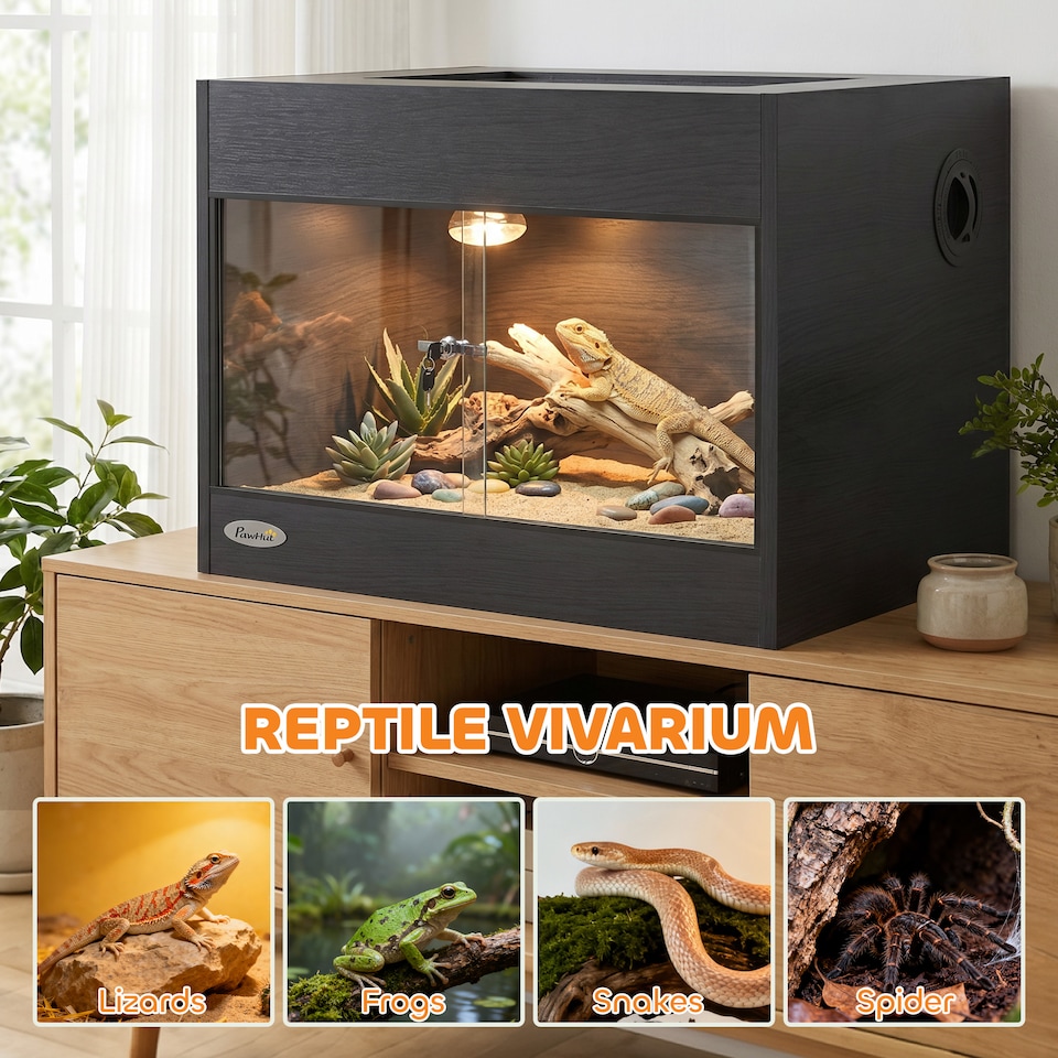 image 1 of PawHut Reptile Vivarium with Sliding Glass Doors and Top Ventilation, Black