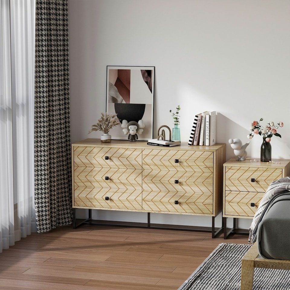 image 1 of HOMCOM Chest Of 6 Drawers Storage Unit 71x120cm Unique Zigzag Design
