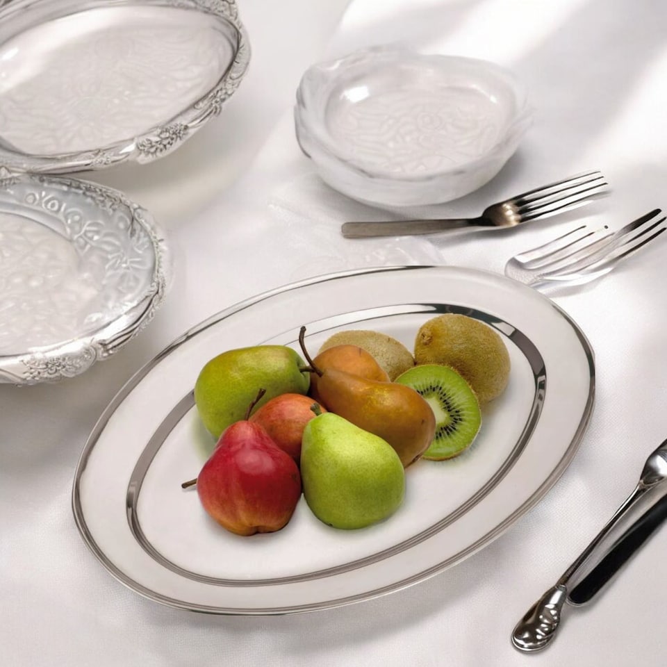 image 1 of Medium Oval Silver Effect Serving Platter - 2x40x26cm