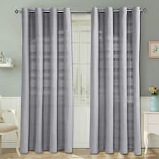 Homescapes Cotton Rajput Ribbed Silver Grey Curtain Pair - 66 x 90" Grey