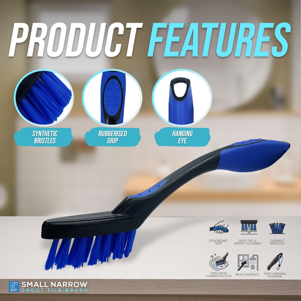 image 1 of Grout Tile Cleaning Brush Removes Mould and Dirt Removal Narrow Stiff Brushes for Kitchen & Bathroom | Blue | Black, Blue | 1