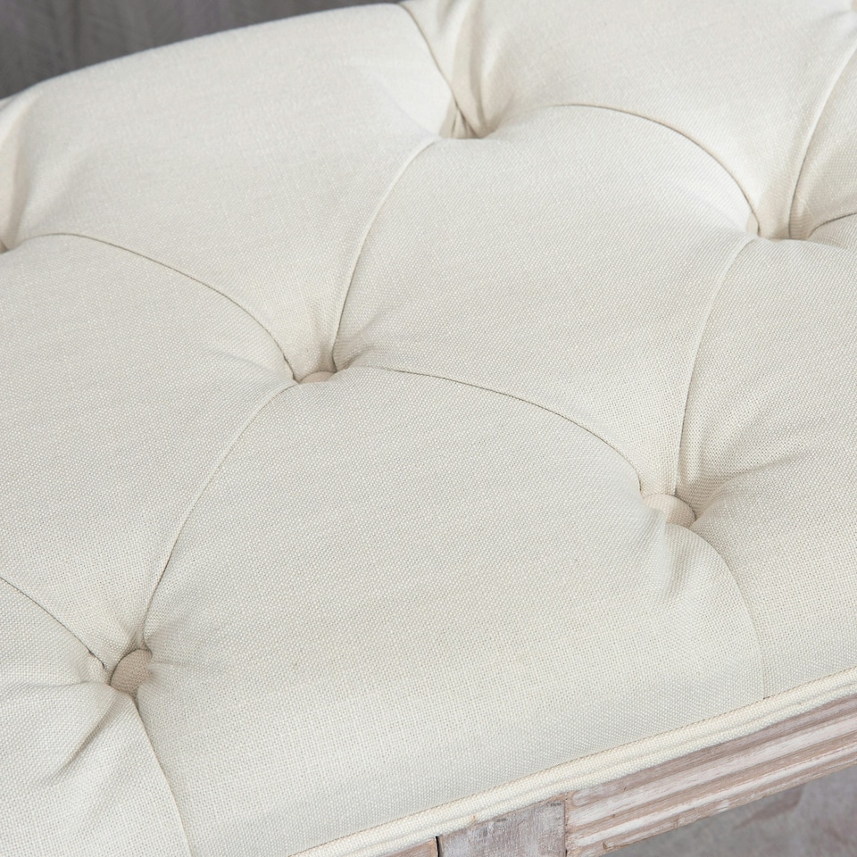 image 1 of HOMCOM 2-Tier Bed End Bench, Vintage Stool Button Tufted Window Seat Cream White 