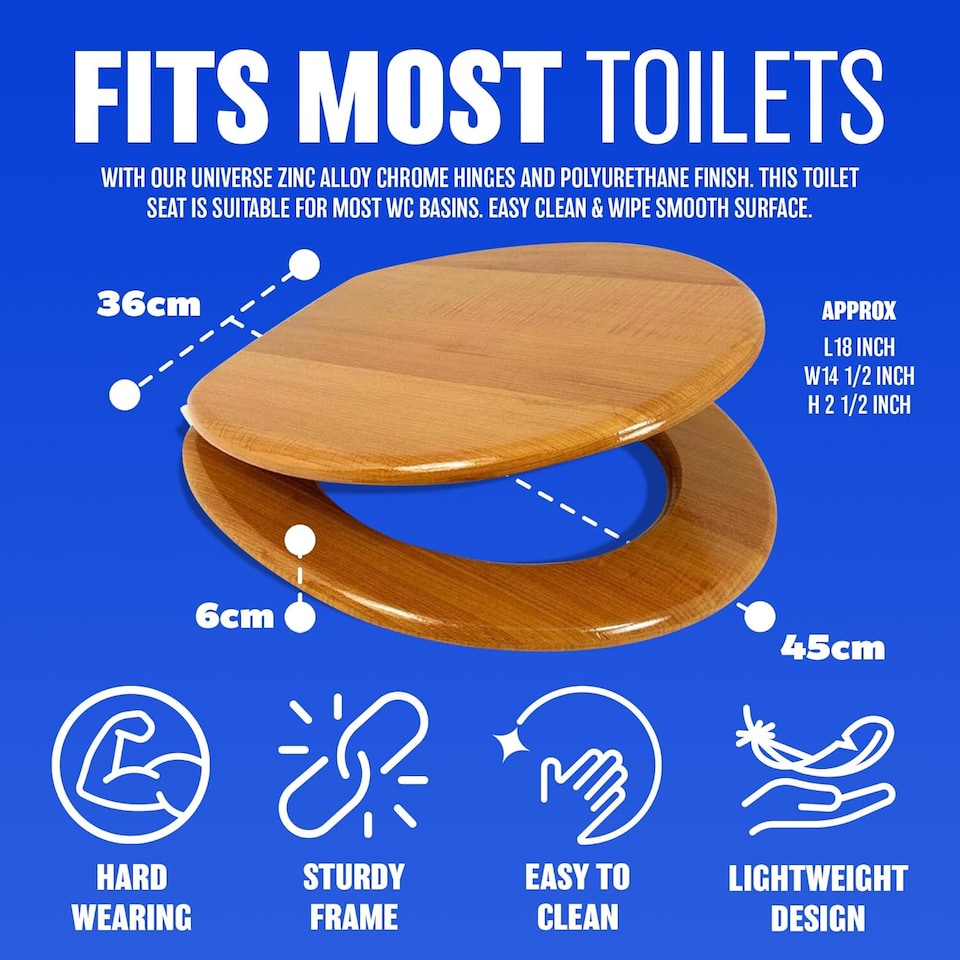 image 1 of 18' Wooden Universal Bathroom Toilet Seat Easy Fittings Antique Wood