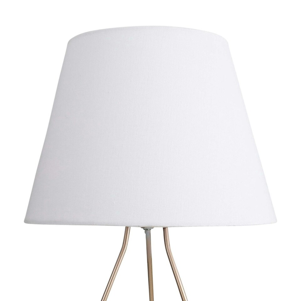 image 1 of First Choice Lighting Tripod Gold 42cm Table Lamp With White Fabric Shade Gold | White
