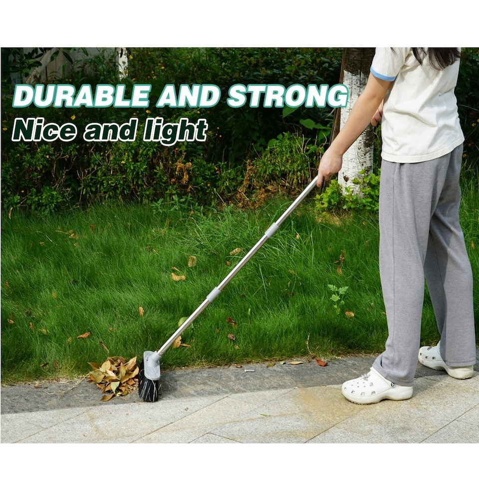 image 1 of Heavy Duty Stainless Steel Broom with Handle Outdoor Garden Hard Bristle Brush