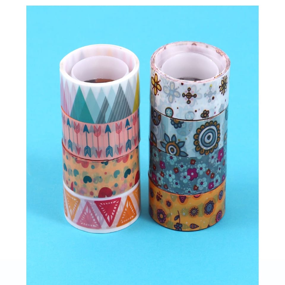 image 1 of Pack of 8 Fancy Colour Cartoon Washi Tapes 1.5cm x 5m