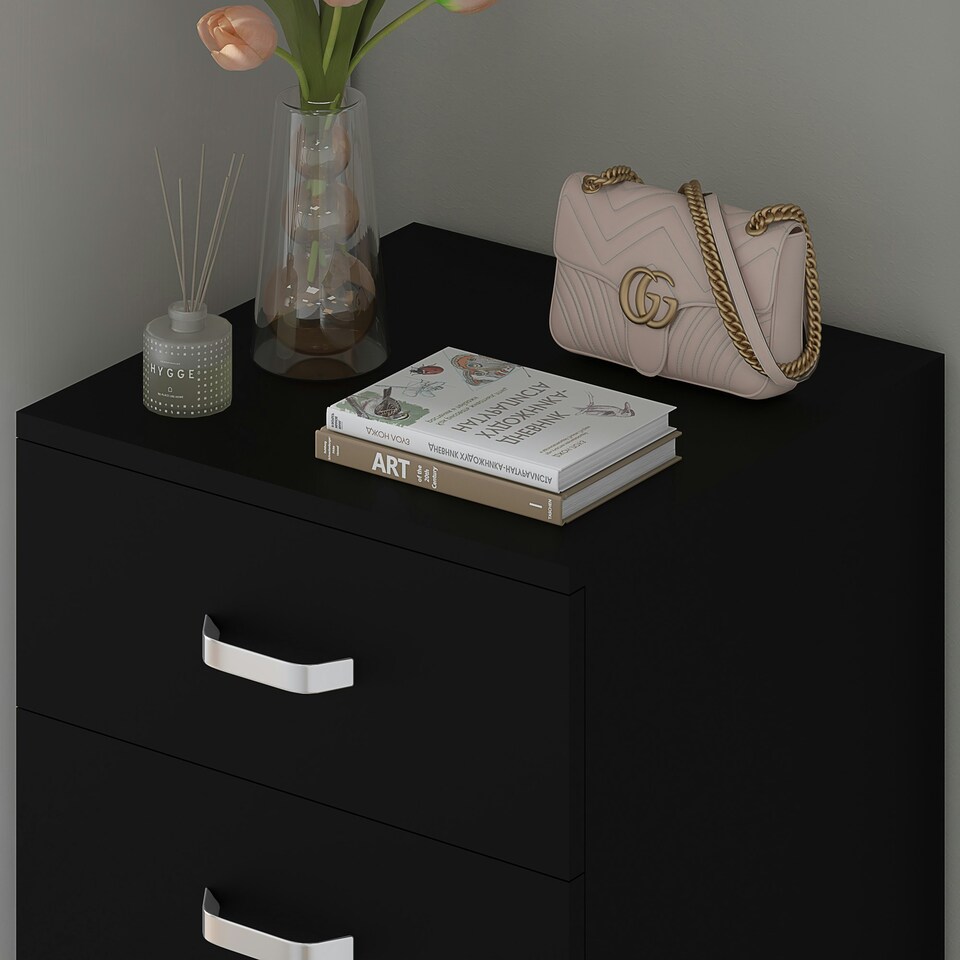 image 1 of FWStyle Tunis 5 Drawer Tallboy Slim Chest Of Drawers - Matt Black