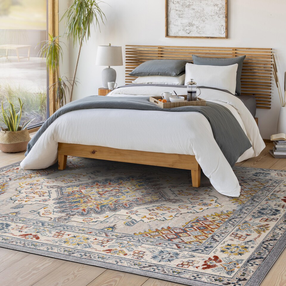 image 1 of LIVABLISS Ankara-Vintage Traditional Boho Square Rug 200 x 200 cm | Grey Taupe Blue