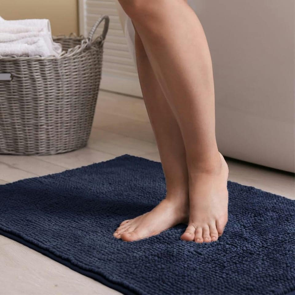 image 1 of Chenille Bobble Bath Mat Non-Slip 60 x 90cm - Navy Blue