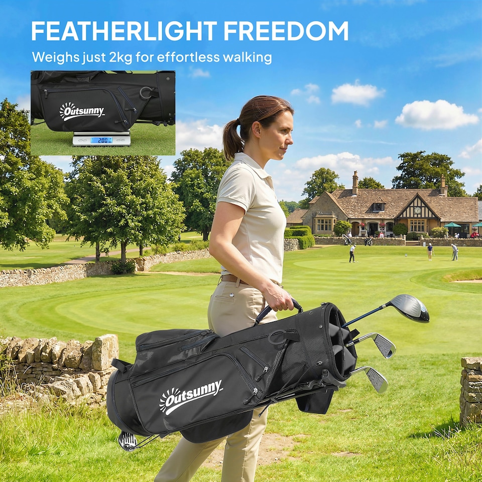 image 1 of Outsunny Golf Stand Bag 6 Way Full-Length Dividers Golf Bag Black