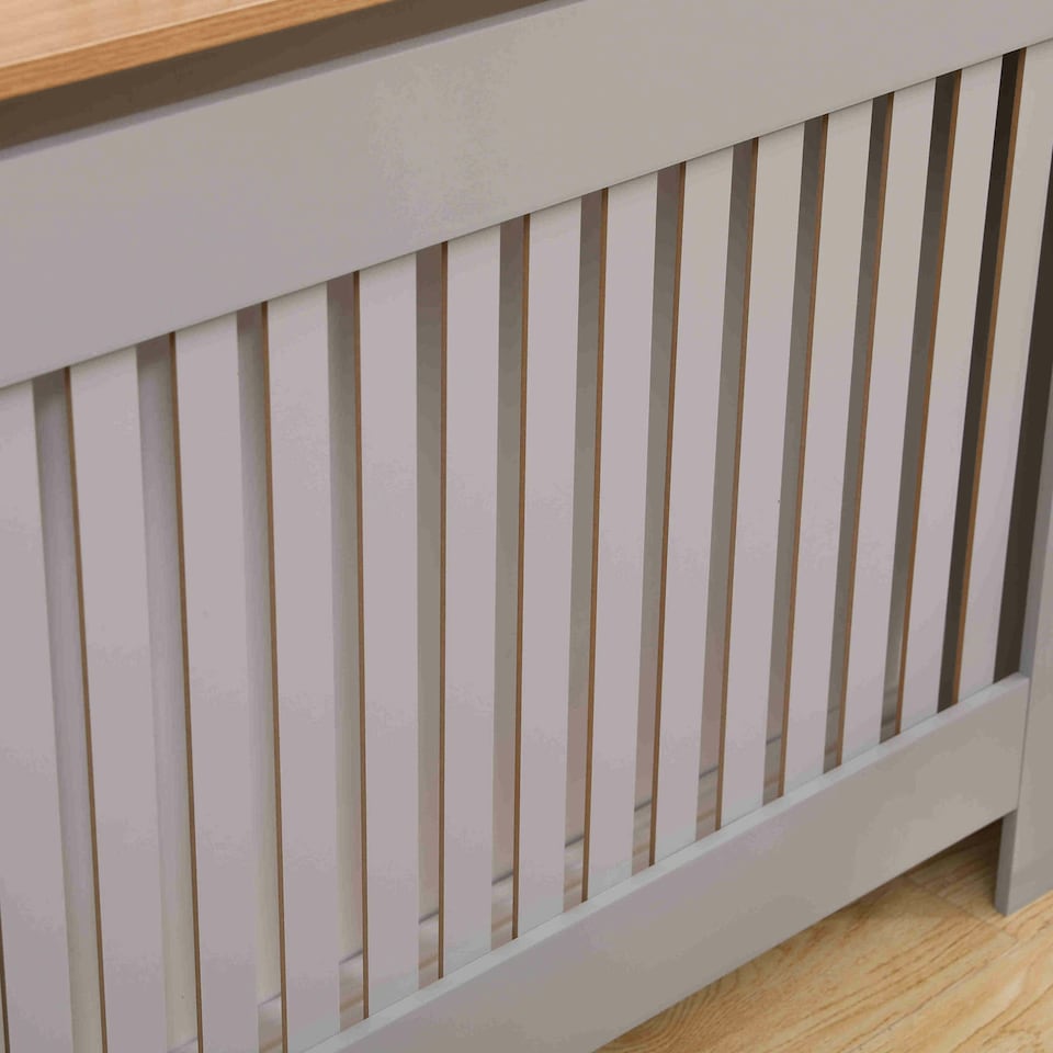 image 1 of Oypla Medium Grey Wooden Slatted Grill Radiator Cover MDF Cabinet