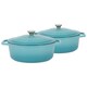 image 1 of Argon Tableware Oval Cast Iron Casserole Dishes - 4.68L - Teal Ombre - Pack of 2 | Blue | Teal Ombre | 2