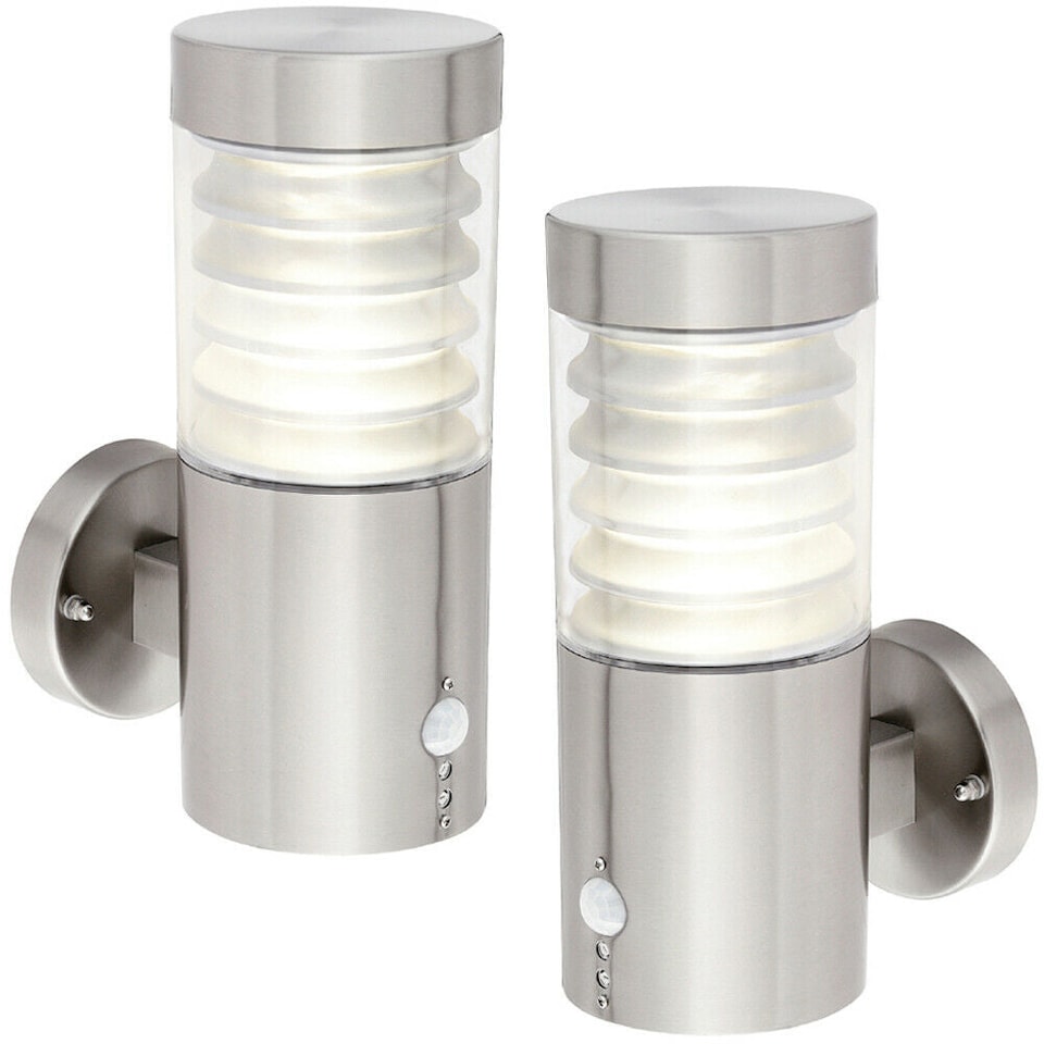 image 1 of 2 PACK IP44 Outdoor LED Light Brushed Steel Spiralled Outdoor PIR Wall Lamp