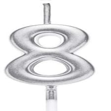 Silver 8 Number Candle Party Cake Decoration Silver