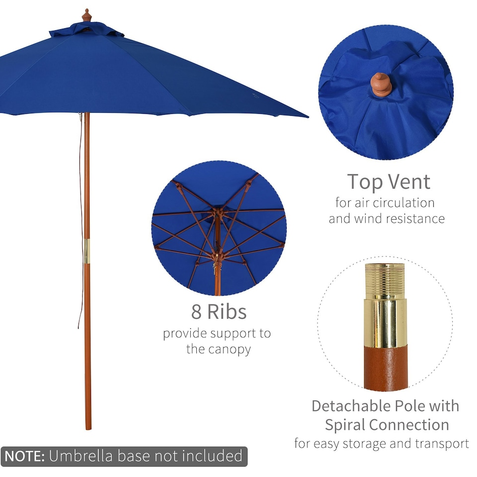 image 1 of Outsunny 2.5m Wooden Garden Parasol Outdoor Umbrella Canopy w/ Vent Blue