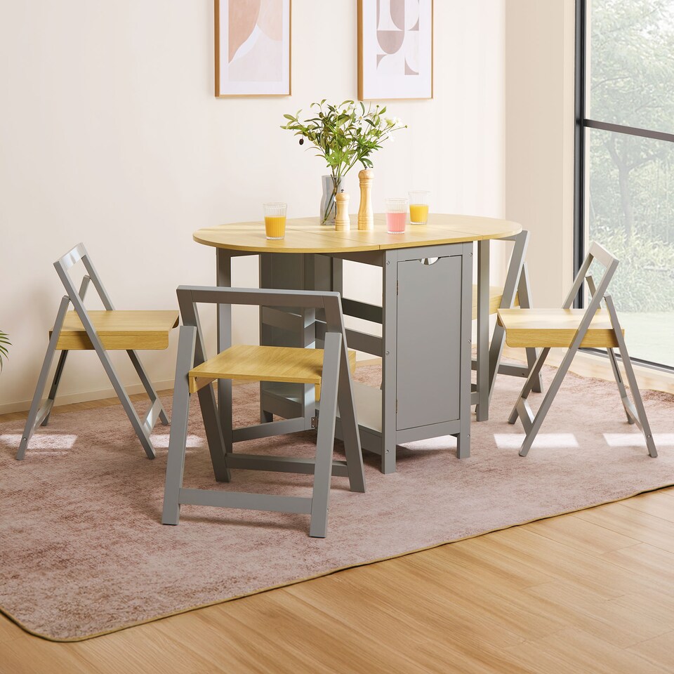 image 1 of VonHaus Firbeck Foldable Table and Chairs Set 4 for Dining Room