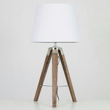ValueLights Clipper Tripod Painted Black Table Lamp with Medium White Tapered Shade and LED Bulb