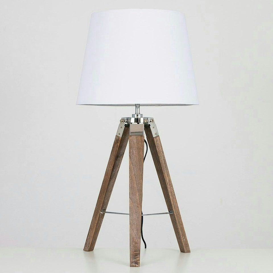 image 1 of ValueLights Clipper Tripod Painted Black Table Lamp with Medium White Tapered Shade and LED Bulb