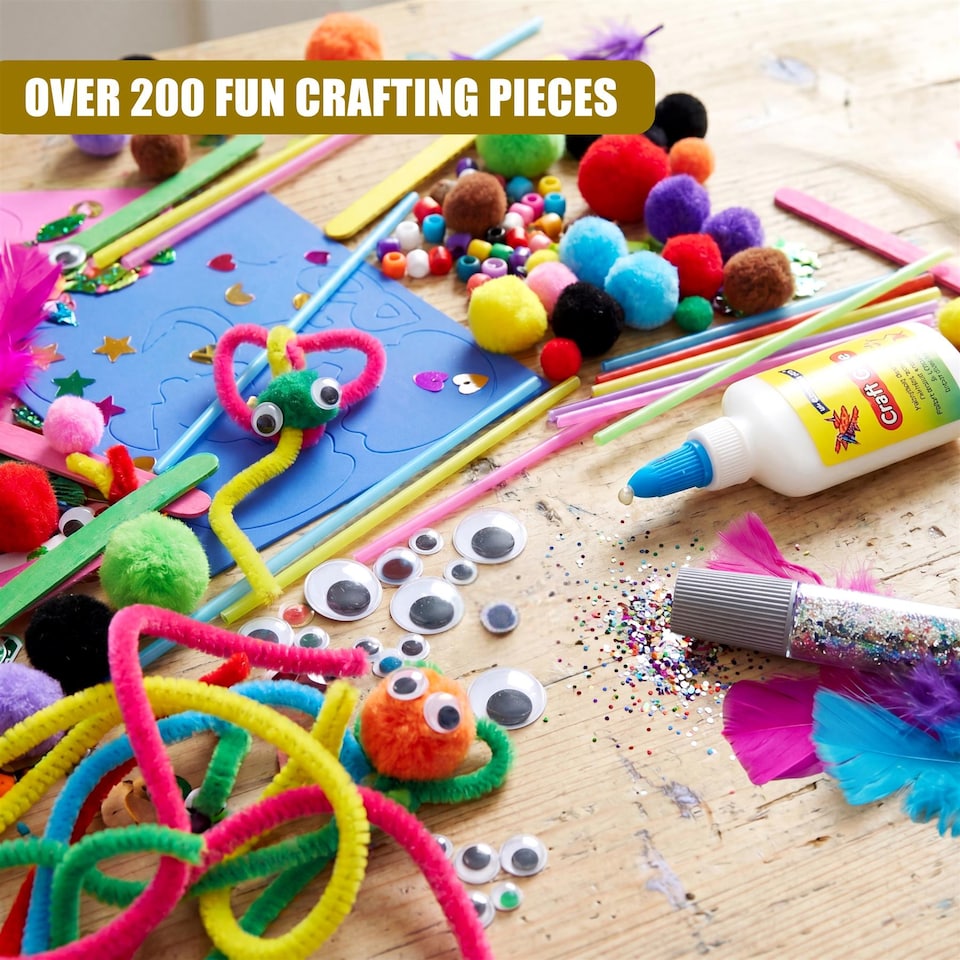 image 1 of The Magic Toy Shop 200 Piece Arts and Crafts Kit Yellow Carry Case Supplies Set
