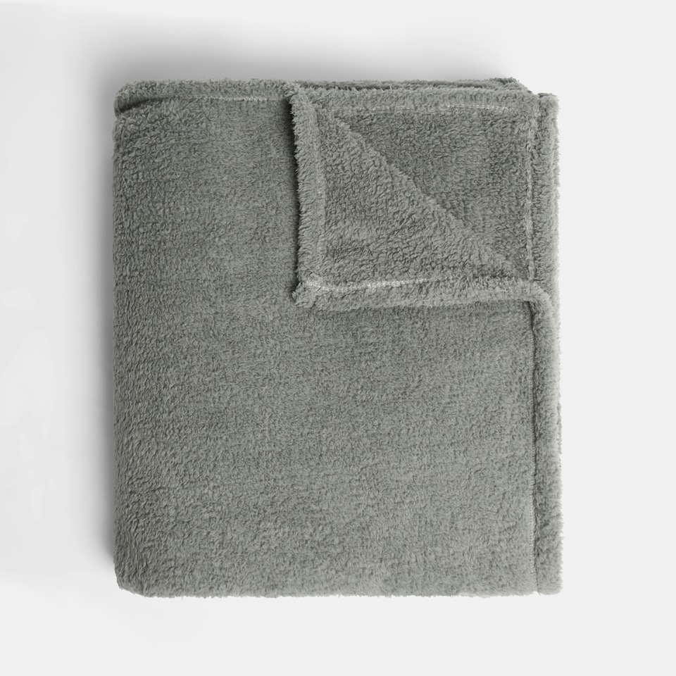 image 1 of OHS Teddy Fleece Soft Warm Plush Cosy Plain Dyed Throw Over Bed Blanket, 125x150cm Grey | Mid Grey