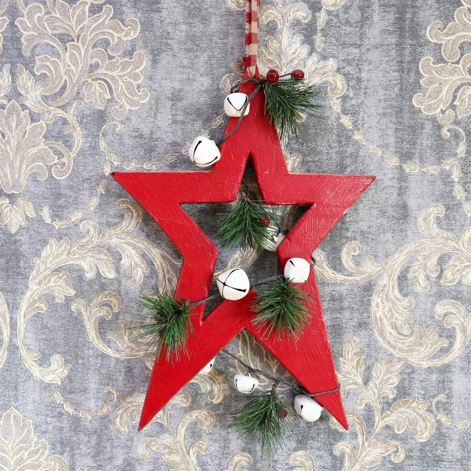 image 1 of Wooden Hanging Decoration Star Shape Red 18X1.2X26 CM