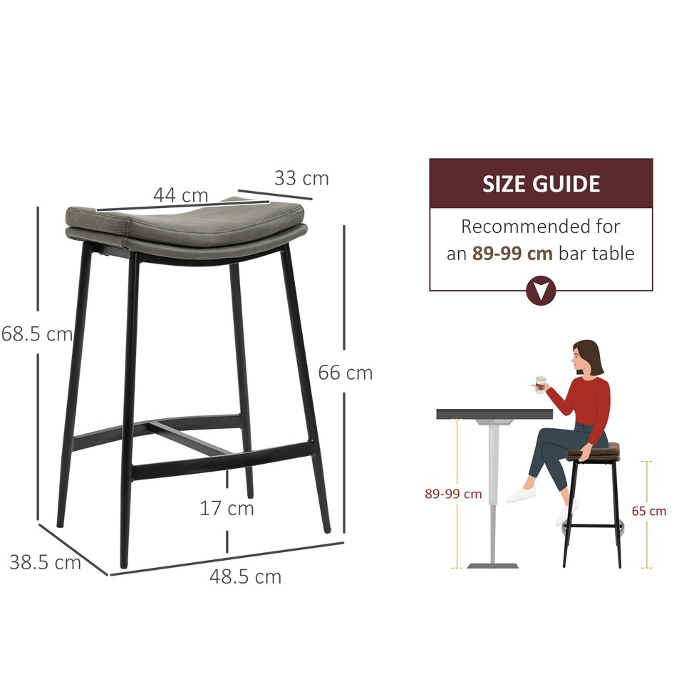image 1 of HOMCOM Breakfast Bar Stools Set of 2 Upholstered Barstools w/ Curved Seat Grey