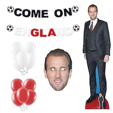 Come On England Party Decoration Kit with Harry Kane Cardboard Cutout and Face Mask