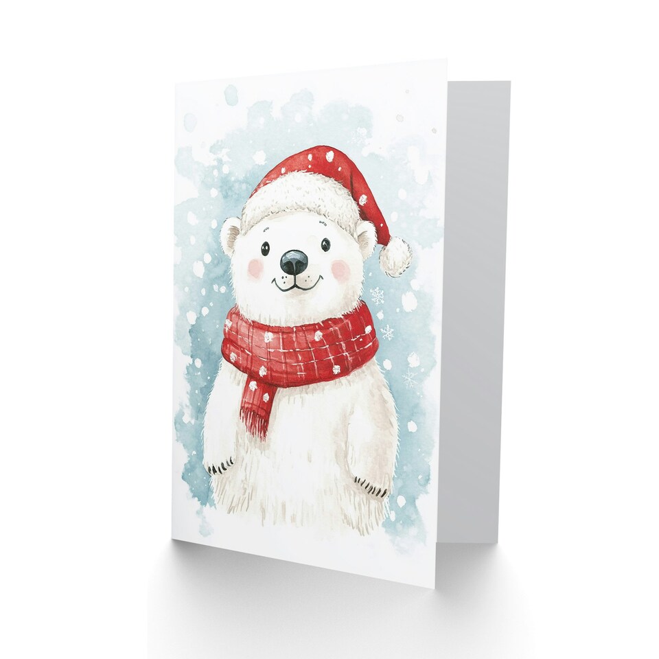 image 1 of Cute Polar Bear With Santa Hat and Scarf For Child Kids Xmas Festive Christmas Card