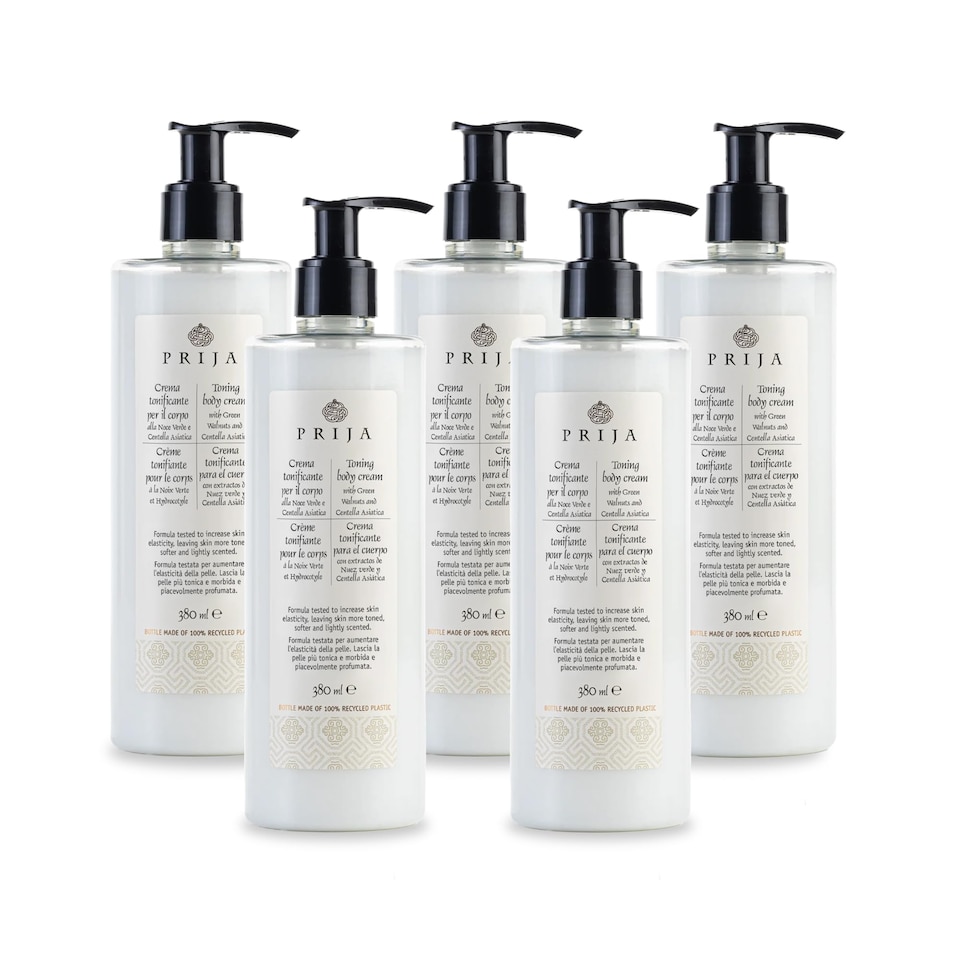 image 1 of Prija Toning Body Cream Boosts Hydration and Elasticity with Avocado Oil and Green Walnut Extract, Lightly Scented Vegan Friendly Moisturising Body Cream with Centella Asiatica 5 x 380ml