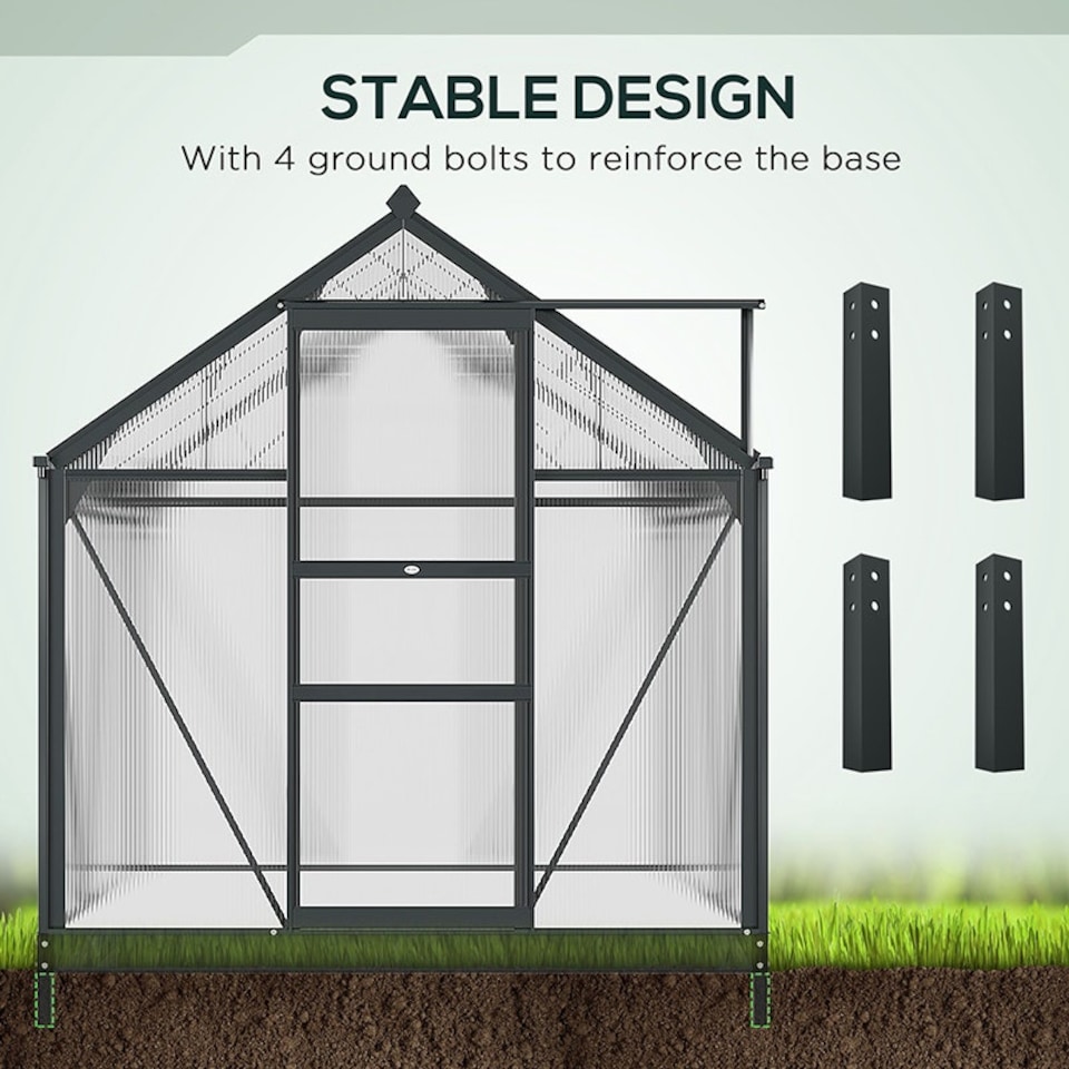 image 1 of Outsunny 6x6ft Walk-In Polycarbonate Greenhouse Plant Grow Galvanized