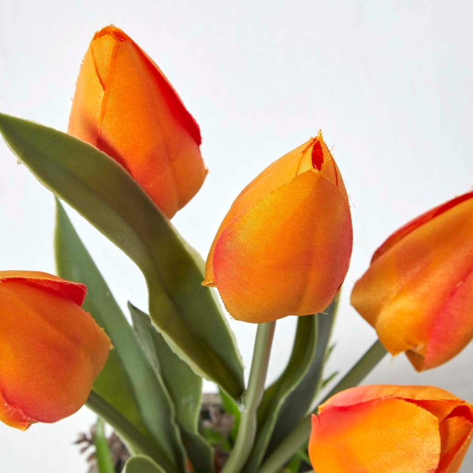image 1 of Homescapes Orange & Red Artificial Tulips in Grey Decorative Stone Pot, 27 cm